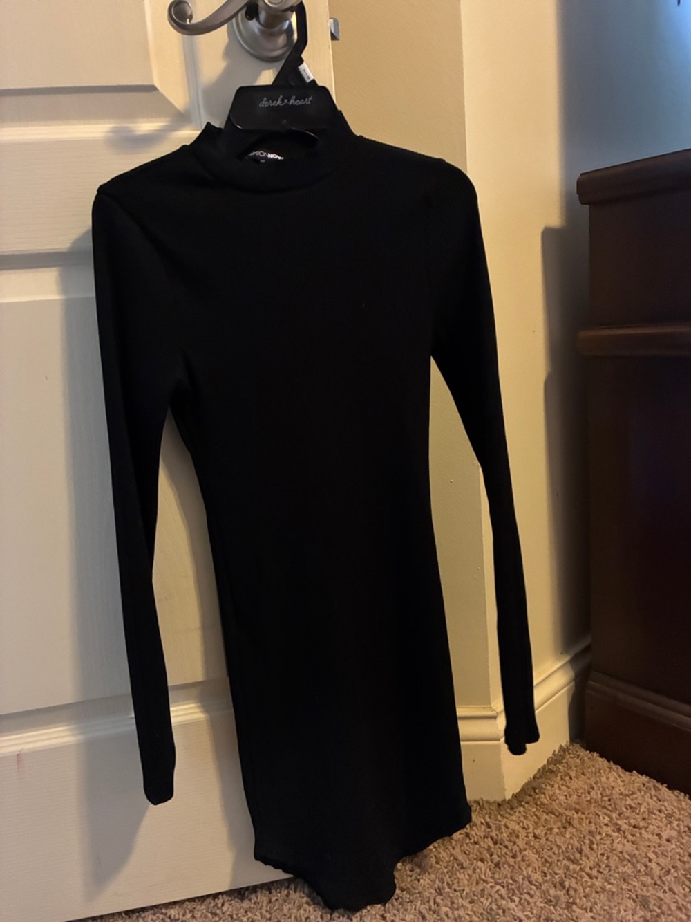 Fashion Nova Black Asymmetrical Ribbed Bodycon Dress